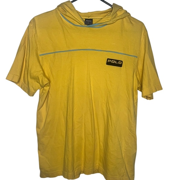 Polo Ralph Lauren Vintage Y2K Yellow Short-Sleeve Hoodie Cotton Large - Picture 1 of 4